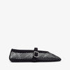 Black mesh ballet flat shoe on a white background