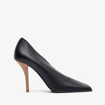 Black high-heeled shoe on a white background