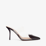 Black high-heeled shoe on a white background