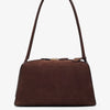 Brown handbag with a strap on a white background