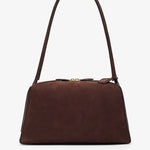 Brown handbag with a strap on a white background