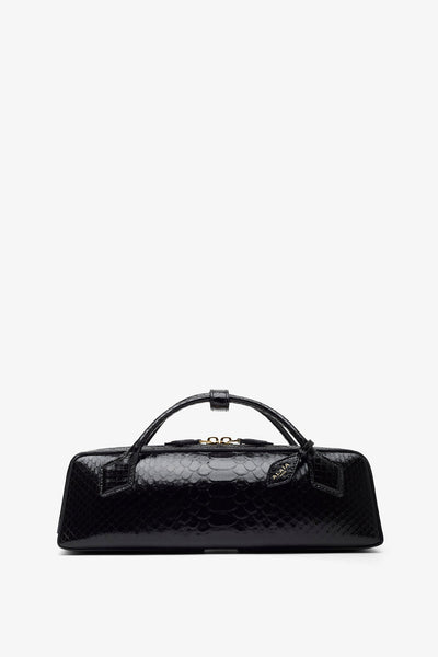 Le Teckel black shiny python clutch
