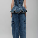 Cargo blue denim pants