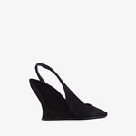 Black wedge sandal on a white background