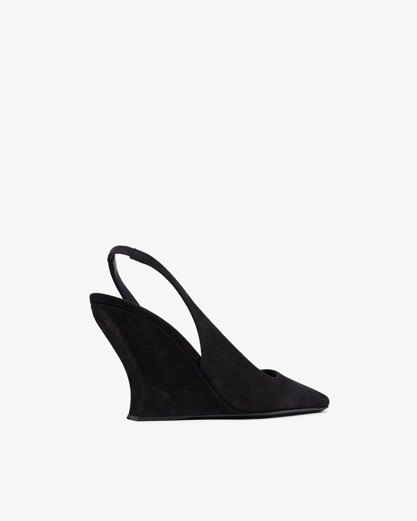 Black wedge sandal on a white background