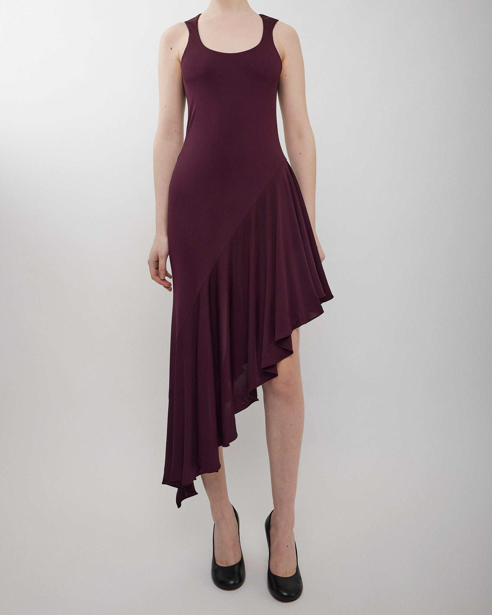 alaia burgundy dress Draped Longsleeve Cognac Dress Maison Alaa