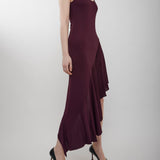 Asymmetric burgundy dress