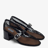 Patent black mesh 55 pumps