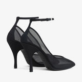 Transparent black strappy pumps