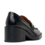 Marcie black leather heeled loafers