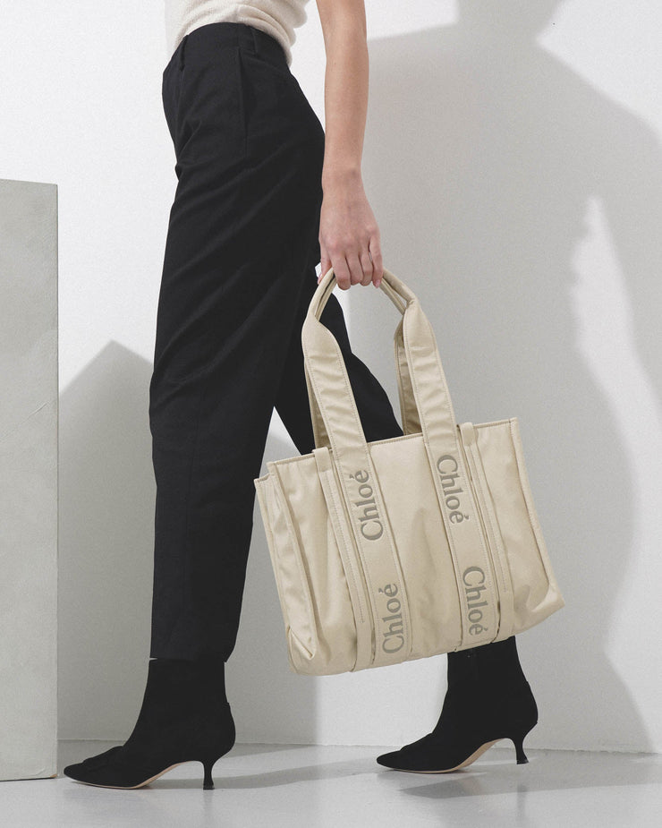 Woody medium ivory nylon tote bag