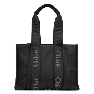 Woody medium black nylon tote bag