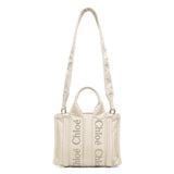 Woody small ivory nylon tote bag
