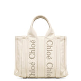 Woody small ivory nylon tote bag