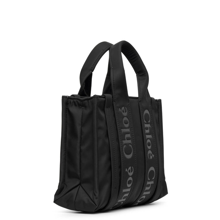 Woody small black nylon tote bag