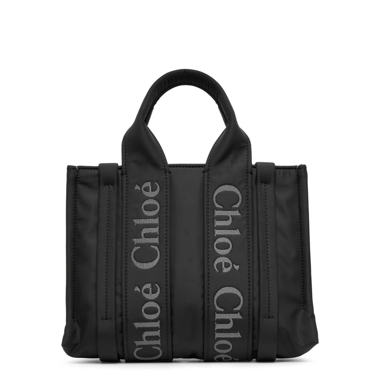 Woody small black nylon tote bag