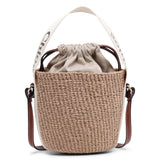 Woody logo white raffia bucket bag