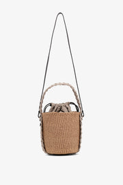 Woody braided grey raffia bucket bag