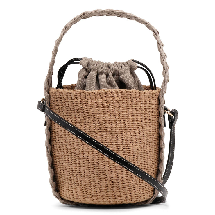 Woody braided grey raffia bucket bag