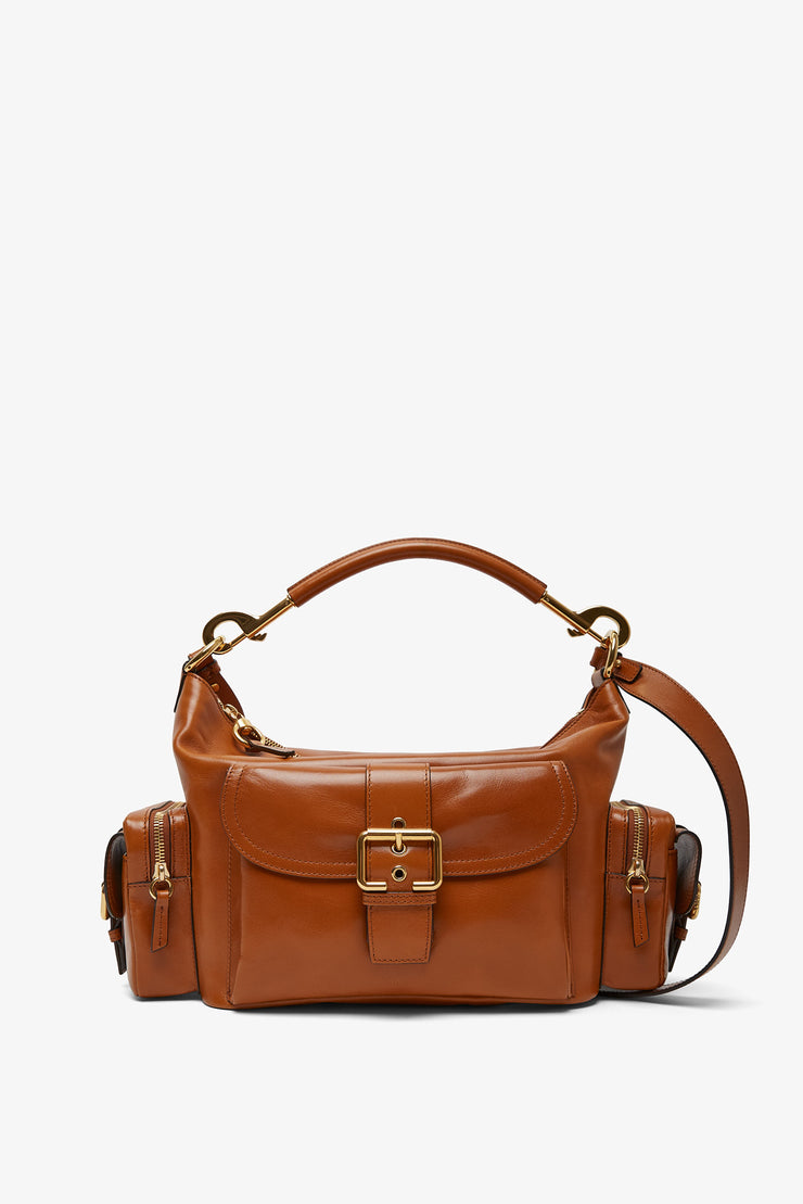 Shiny brown camera bag