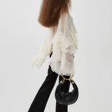 High-low white ruffle top in silk mousseline