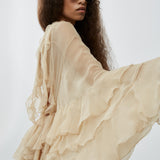 Ruffled mini dress in silk mousseline