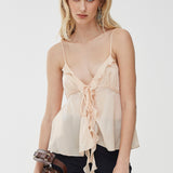 Ruffled silk charmeuse camisole top