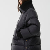High-neck shiny nylon puffer jacket