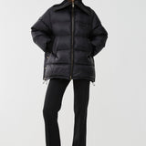 High-neck shiny nylon puffer jacket