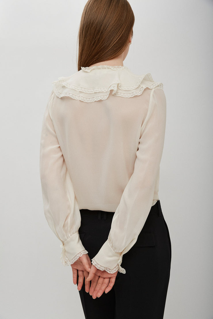 Ruffled silk georgette blouse