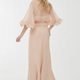 V-neck crepe satin long dress