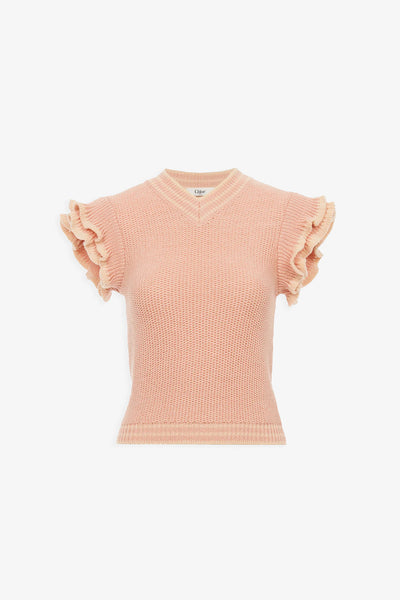 Short-sleeve wool knit top