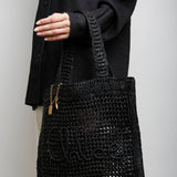 Summer banana black raffia tote bag