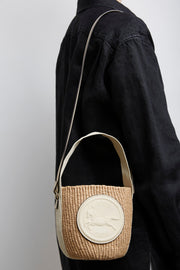 Horse medal ivory raffia bucket bag
