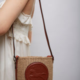 Horse medal brown raffia bucket bag