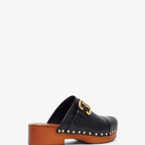 Jeannette black leather clogs