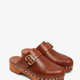 Jeannette brown leather clogs