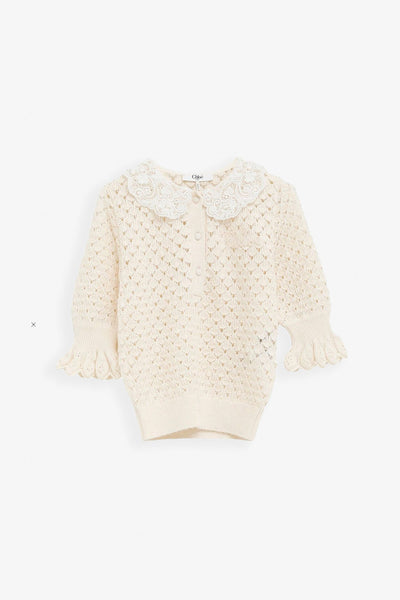 Lace-trimmed polo shirt