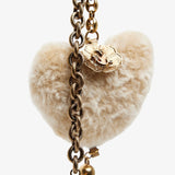 Beige shearling heart bag charm