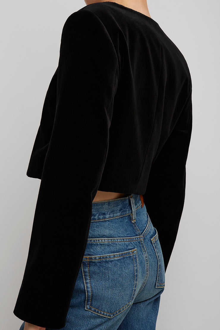 Cropped Spencer black velvet jacket