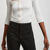 Scoop-neck fitted white cardigan