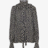 Polka dot high neck silk blouse