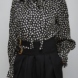 Polka dot high neck silk blouse