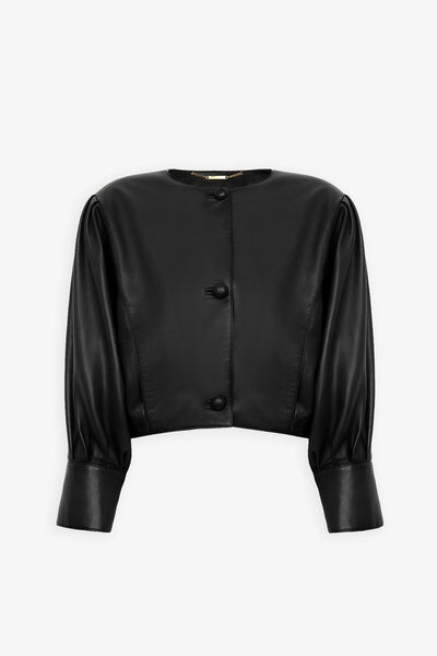 Cropped blouson leather jacket