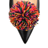 Konstantina Black Leather Pompom Ballerina