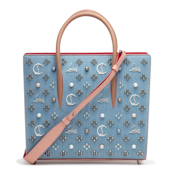 Paloma Loubinthesky Medium Blue Denim Pearl Tote Bag