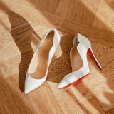 Hot Chick 100 patent white pumps