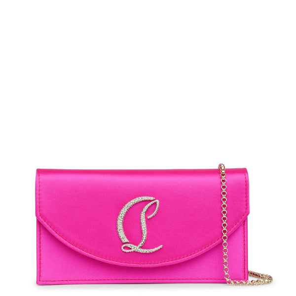Loubi54 small strass holly pink satin clutch
