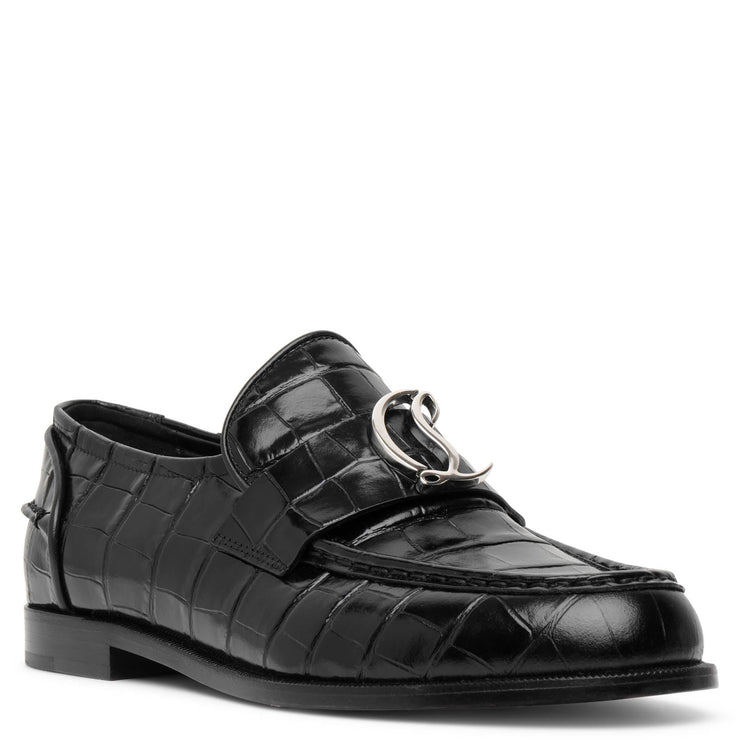 CL Moc flat embossed black leather loafers