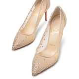 Follies Strass 85 beige suede mesh pumps